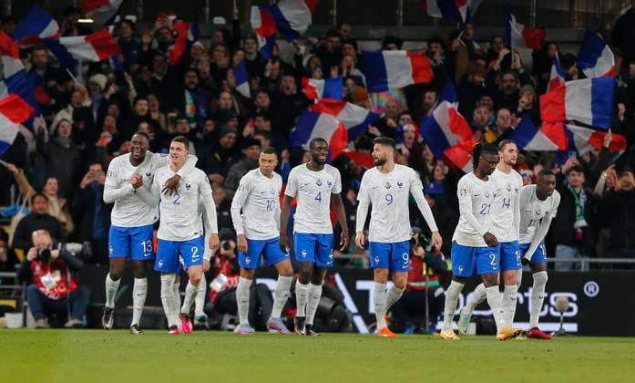 27th March 2023; Aviva Stadium, Dublin, Ireland: Euro 2024 Qualifier Football, Republic of Ireland versus France; Benjamin Pavard of France celebrates scoring the opening goal for 0 - 1 in the 50th minute  ActionPlus12491385 PeterxFitzpatrick