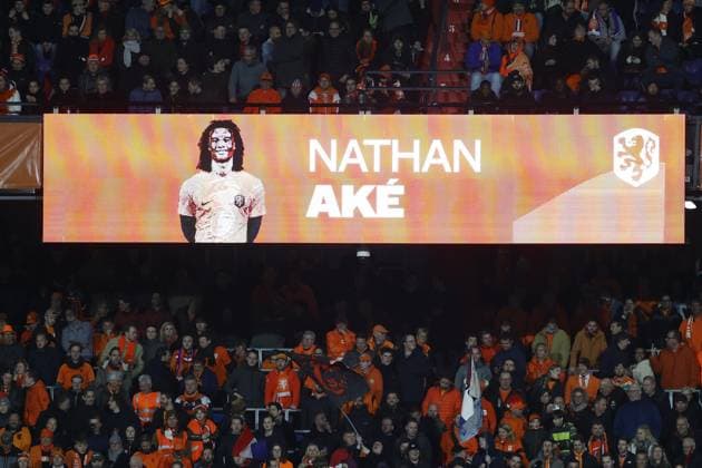ROTTERDAM , 27-03-2023 , Stadion de Kuip , UEFA Qualification EURO 2024 , season 2022 2023 , match between Netherlands and Gibraltar , Netherlands player Nathan Ake scores 3-0 Netherlands - Gibraltar  x20346890x Copyright: