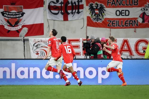 SOCCER - UEFA EURO, EM, Europameisterschaft,Fussball 2024 Quali, AUT vs EST LINZ,AUSTRIA,27.MAR.23 - SOCCER - European Qualifiers 2024, OEFB international match, Länderspiel, Nationalmannschaft Austria vs Estland. Image shows the rejoicing of Michael Gregoritsch (AUT). Keywords: goal.  GEPAxpictures xManfredxBinder