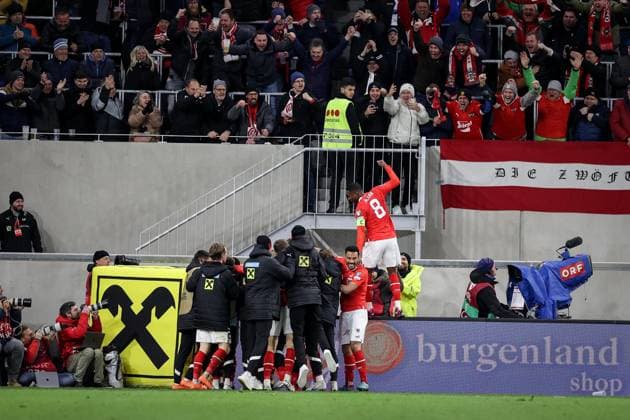 SOCCER - UEFA EURO, EM, Europameisterschaft,Fussball 2024 Quali, AUT vs EST LINZ,AUSTRIA,27.MAR.23 - SOCCER - European Qualifiers 2024, OEFB international match, Länderspiel, Nationalmannschaft Austria vs Estland. Image shows the rejoicing of AUT. Keywords: goal.  GEPAxpictures xManfredxBinder