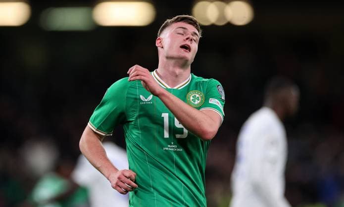 UEFA EURO, EM, Europameisterschaft,Fussball 2024 Qualifying Round Group B, Aviva Stadium, Dublin 27 3 2023 Republic of Ireland vs France Ireland™s Evan Ferguson Evan Ferguson 27 3 2023  Copyright: x INPHO JamesxCrombiex JFD12819