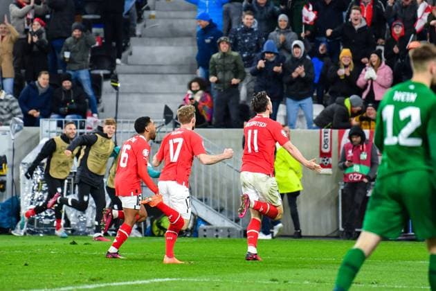 SOCCER - UEFA EURO, EM, Europameisterschaft,Fussball 2024 Quali, AUT vs EST LINZ,AUSTRIA,27.MAR.23 - SOCCER - European Qualifiers 2024, OEFB international match, Länderspiel, Nationalmannschaft Austria vs Estland. Image shows the rejoicing of team AUT.  GEPAxpictures xChristianxMoser