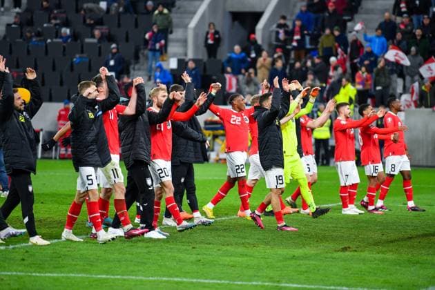 SOCCER - UEFA EURO, EM, Europameisterschaft,Fussball 2024 Quali, AUT vs EST LINZ,AUSTRIA,27.MAR.23 - SOCCER - European Qualifiers 2024, OEFB international match, Länderspiel, Nationalmannschaft Austria vs Estland. Image shows the rejoicing of team AUT.  GEPAxpictures xChristianxMoser