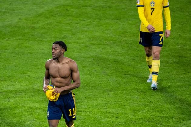 230327 Anthony Elanga of Sweden after the UEFA Euro Qualifier football match between Sweden and Azerbaijan on March 27, 2023 in Stockholm Photo Emma Wallskog BILDBYRAN COP 320 JZ0347 bbeng football soccer fotbol fotball uefa euro qualifier landskamp emkval em kvaliking em kvalik sweden sweden a sweden azerbajdzjan,  Copyright: EMMAxWALLSKOG BB230327EW028