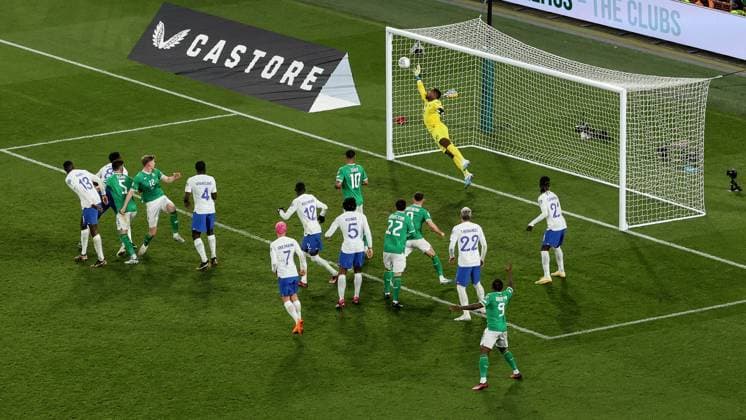 UEFA EURO, EM, Europameisterschaft,Fussball 2024 Qualifying Round Group B, Aviva Stadium, Dublin 27 3 2023 Republic of Ireland vs France France s Mike Maignan makes a save from a head from Nathan Collins of Ireland Mike Maignan makes a save from a head from Nathan Collins 27 3 2023  Copyright: x INPHO BenxBradyx BB1_1718