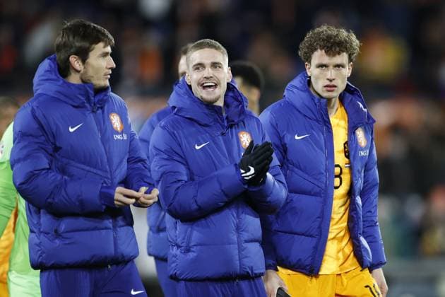 ROTTERDAM , 27-03-2023 , Stadion de Kuip , UEFA Qualification EURO 2024 , season 2022 2023 , match between Netherlands and Gibraltar , (L-R) Netherlands player Marten de Roon, Netherlands player Kenneth Taylor, Netherlands player Mats Wieffer final score 3-0 Netherlands - Gibraltar  x20346942x Copyright:
