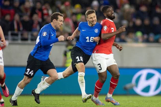 SOCCER - UEFA EURO, EM, Europameisterschaft,Fussball 2024 Quali, AUT vs EST LINZ,AUSTRIA,24.MAR.27 - SOCCER - European Qualifiers 2024, OEFB international match, Länderspiel, Nationalmannschaft Austria vs Estland. Image shows Karol Mets (EST) and Kevin Danso (AUT).  GEPAxpictures xManuelxBinder