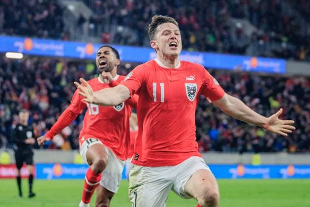 SOCCER - UEFA EURO, EM, Europameisterschaft,Fussball 2024 Quali, AUT vs EST LINZ,AUSTRIA,24.MAR.27 - SOCCER - European Qualifiers 2024, OEFB international match, Länderspiel, Nationalmannschaft Austria vs Estland. Image shows the rejoicing of Michael Gregoritsch (AUT).  GEPAxpictures xManuelxBinder