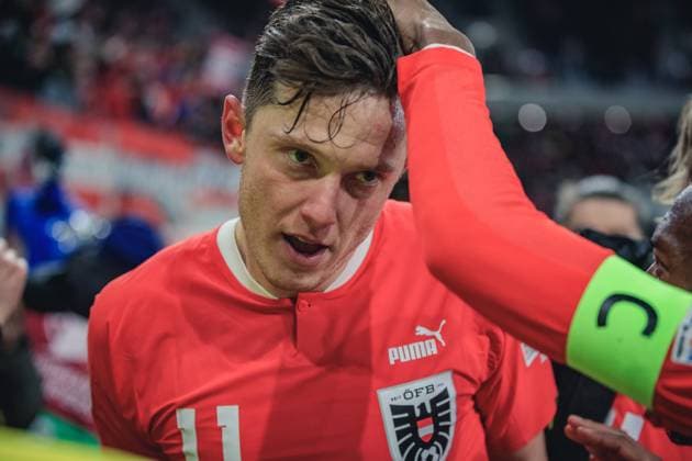 SOCCER - UEFA EURO, EM, Europameisterschaft,Fussball 2024 Quali, AUT vs EST LINZ,AUSTRIA,24.MAR.27 - SOCCER - European Qualifiers 2024, OEFB international match, Länderspiel, Nationalmannschaft Austria vs Estland. Image shows the rejoicing of Michael Gregoritsch (AUT).  GEPAxpictures xManuelxBinder