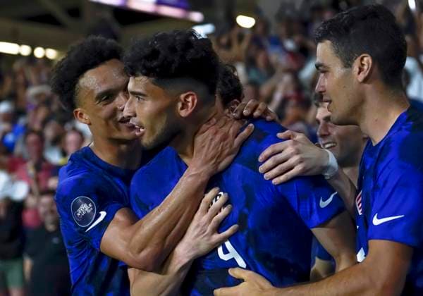 ORLANDO, FL - MARCH 27: United States of America forward Ricardo Pepi (9) celebrates scoring at the games only during the CONCACAF Nations League match between the United States vs El Salvador on March 27th, 2023 at Explorer Stadium in Orlando, FL. (Photo by Andrew Bershaw Icon Sportswire) SOCCER: MAR 27 CONCACAF Nations League - United States vs El Salvador Icon2303270178