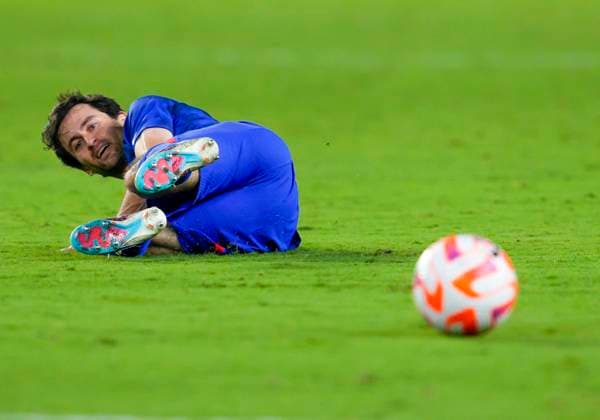 ORLANDO, FL - MARCH 27: United States of America midfielder Luca De La Torre (14) gets fouled during the CONCACAF Nations League match between the United States vs El Salvador on March 27th, 2023 at Explorer Stadium in Orlando, FL. (Photo by Andrew Bershaw Icon Sportswire) SOCCER: MAR 27 CONCACAF Nations League - United States vs El Salvador Icon2303270236