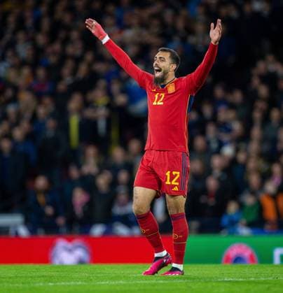 28th March 2023; Hampden Park, Glasgow, Scotland: Euro 2024 Qualifier Football, Scotland versus Spain; Borja Iglesias of Spain shouts to his team mates csalling for the ball  ActionPlus12491636 VagelisxGeorgariou