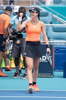 March 29, 2023, Miami Gardens, Florida, United States: March, 29 - Miami Gardens: Sorona Cirstea(ROU) celebrating here after defeating Aryna Sabalenka during the Quarter-Finals of the 2023 Miami Open by Itau. Miami Gardens United States - ZUMApa3_ 0240789003st Copyright: xAndrewxPatronx