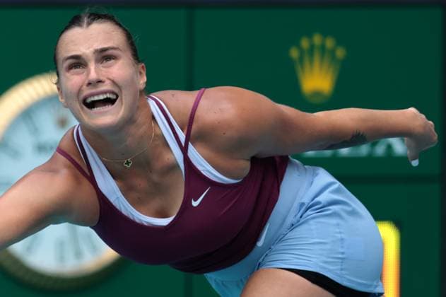 No. 2 in the world Aryna Sabalenka from Belarus returns the ball to Unranked Sorana Cirstea from Romania in the quarter-final match at the Miami Open in the Hard Rock Stadium in Miami Gardens, Florida, on Wednesday, March 29, 2023. Cirstea upset Sabalenka 6-4, 6-4.  MIA20230329110 GARYxIxROTHSTEIN