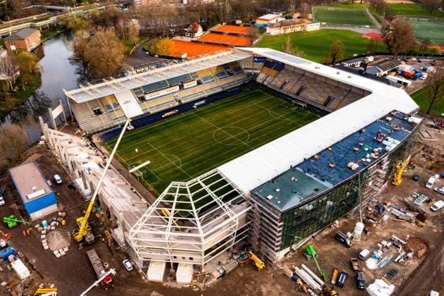 Jena , 300323, Football Regionalliga , FC Carl Zeiss Jena construction site Ernst Abbe sports field overview stadium , aerial photograph aerial view