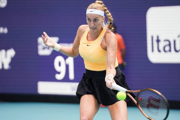 March 30, 2023, Miami Gardens, Florida, United States: March, 30 - Miami Gardens: Petra Kvitova(CZE), in action here, plays Eketerina Alexandrova during the Quarter-Finals of the 2023 Miami Open by Itau. Miami Gardens United States - ZUMApa3_ 0240902538st Copyright: xAndrewxPatronx