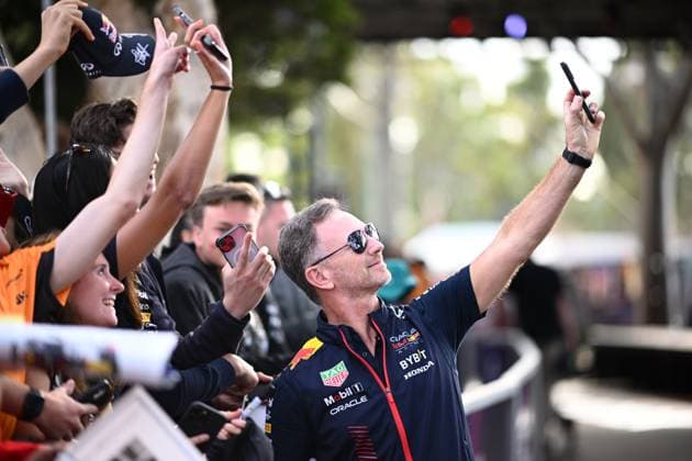 SUPERCARS MELBOURNE 400, Principal of the Red Bull Racing Christian Horner greets fans on arrival during the Formula 1 Australian Grand Prix at the Albert Park Circuit in Melbourne, Friday, March 31, 2023. ( NO ARCHIVING, EDITORIAL USE ONLY, NO USE IN BOOKS WITHOUT CONSENT MELBOURNE VICTORIA AUSTRALIA  Copyright: xJOELxCARRETTx 20230331001781088363