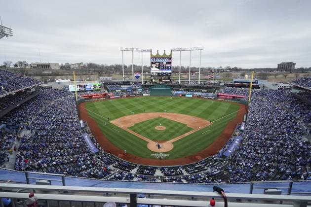 The Kansas City Royals take on the Minnesota Twins on Opening Day at Kauffman Stadium in Kansas City, Missouri on Thursday, March 30, 2023.  KCP20230330131 KYLExRIVAS
