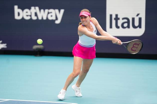 March 30, 2023, Miami Gardens, Florida, United States: March, 30 - Miami Gardens: Eketerina Alexandrova, in action here, plays Petra Kvitova(CZE) during the Quarter-Finals of the 2023 Miami Open by Itau. Miami Gardens United States - ZUMApa3_ 0240940777st Copyright: xAndrewxPatronx