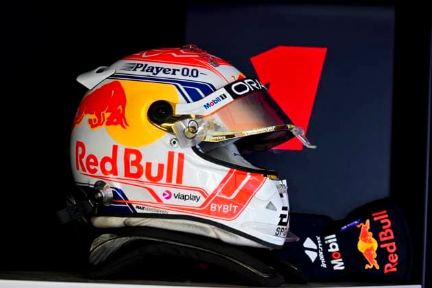 Helmet of 1 Max Verstappen NLD, Oracle Red Bull Racing , F1 Grand Prix of Australia at Albert Park Circuit on March 31, 2023 in Melbourne, Australia Photo by HOCH ZWEI Melbourne Australia