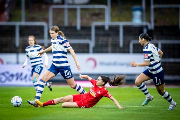 1 Women Bundesliga 1 FC Koeln MSV Duisburg, 31 03 2023 Alexandria Hess 20, MSV Duisburg , Manjou Wilde 7, 1 FC Koeln , Miray Cin 7, MSV Duisburg during the match 1 FC Koeln MSV Duisburg on matchday 17 of the Women Football Bundesliga on 31 03 2023 at the Suedstadion in Koeln DFL REGULATIONS PROHIBIT ANY USE OF PHOTOGRAPHS AS IMAGE SEQUENCES AND OR QUASI VIDEO Copyright: xBEAUTIFULxSPORTS AxelxKohringx