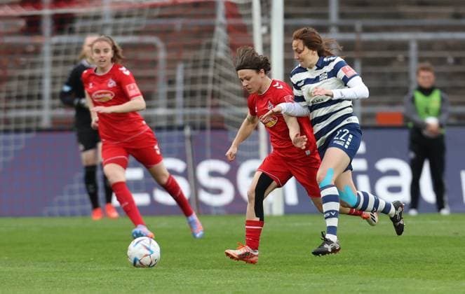 Ally Gudorf Cologne , Marija Ilic MSV , 1 FC Cologne MSV Duisburg, Flyeralarm Womens Bundesliga, Matchday 17, Cologne, Germany, 18 03 2023