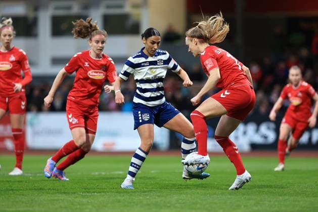 Flyeralarm Frauen Bundesliga 2022 2023, 1 FC Köln MSV Duisburg Myrthe Moorrees FC, 6 , Miray Cin MSV, 7 , Sarah Puntigam FC, 17 Köln Südstadion Nordrhein Westfalen Germany