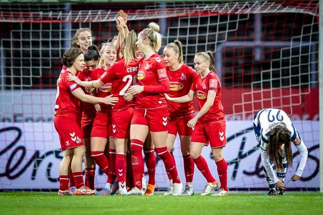 1 Women Bundesliga 1 FC Koeln MSV Duisburg, 31 03 2023 Goal celebration at FC after 2 0 by Mandy Islacker 8, 1 FC Koeln during the match 1 FC Koeln MSV Duisburg on matchday 17 of the Women Soccer Bundesliga on 31 03 2023 at the Suedstadion in Koeln DFL REGULATIONS PROHIBIT ANY USE OF PHOTOGRAPHS AS IMAGE SEQUENCES AND OR QUASI VIDEO Copyright: xBEAUTIFULxSPORTS AxelxKohringx