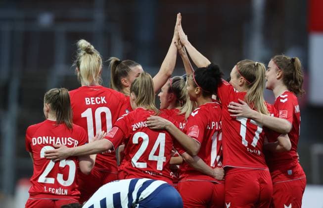 Mandy Islacker Cologne, M , goal celebration 2 0, 1 FC Cologne MSV Duisburg, Flyeralarm Womens Bundesliga, Matchday 17, Cologne, Germany, 18 03 2023