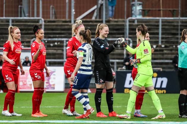 Sports, Football, FLYERALARM Womens Bundesliga Season 2022 2023 17 Matchday 1 FC Köln MSV Duisburg 31 03 2023, Südstadion Köln Yvonne Zielinski MSV Duisburg, 17 Ena Mahmutovic MSV Duisburg, 32 Köln Südstadion Nordrhein Westfahlen Germany