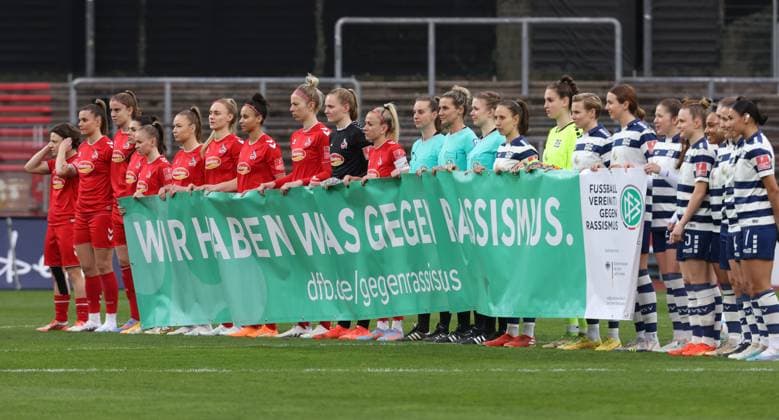We have something against racism, 1 FC Köln MSV Duisburg, Flyeralarm Frauen Bundesliga, 17 Spieltag, Cologne, Germany, 18 03 2023