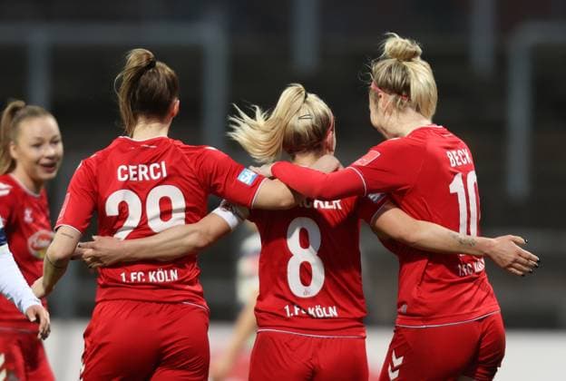 Selina Cerci Cologne , Mandy Islacker Cologne , Sharon Beck Cologne , 1 FC Cologne MSV Duisburg, Flyeralarm Frauen Bundesliga, 17 Spieltag, Cologne, Germany, 18 03 2023