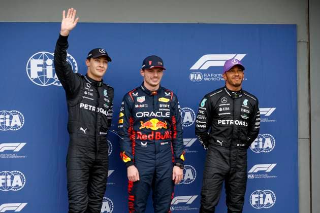63 George Russell GBR, Mercedes AMG Petronas F1 Team , 1 Max Verstappen NLD, Oracle Red Bull Racing , 44 Lewis Hamilton GBR, Mercedes AMG Petronas F1 Team , F1 Grand Prix of Australia at Albert Park Circuit on April 1, 2023 in Melbourne, Australia Photo by HOCH ZWEI Melbourne Australia