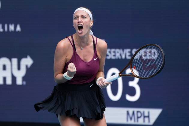 Sport Bilder des Tages April 1, 2023, Miami Gardens, Florida, United States: April, 01 - Miami Gardens: Petra Kvitova(CZE), celebrating here, plays Elena Rybakina(KAZ) in the Singles Finals of the 2023 Miami Open by Itau. Miami Gardens USA - ZUMApa3_ 20230401_zap_pa3_015 Copyright: xAndrewxPatronx