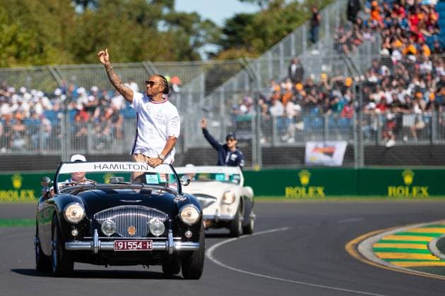 MELBOURNE, AUSTRALIA - APRIL 02: Lewis Hamilton (44) driving for Mercedes-AMG PETRONAS F1 Team during the Driver Parade at The Australian Formula One Grand Prix on April 02, 2023, at The Melbourne Grand Prix Circuit in Albert Park, Australia. (Photo by Dave Hewison Speed Media Icon Sportswire) AUTO: APR 02 F1 - Australian Grand Prix Icon2304020360