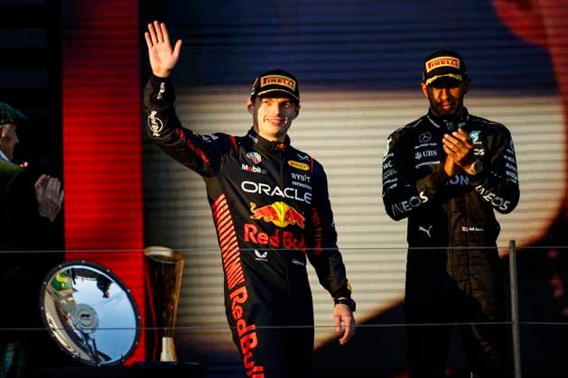 1 Max Verstappen (NLD, Oracle Red Bull Racing), 44 Lewis Hamilton (GBR, Mercedes-AMG Petronas F1 Team), F1 Grand Prix of Australia at Albert Park Circuit on April 2, 2023 in Melbourne, Australia. (Photo by HOCH ZWEI) Melbourne Australia