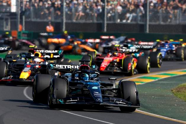 Start, 63 George Russell (GBR, Mercedes-AMG Petronas F1 Team), F1 Grand Prix of Australia at Albert Park Circuit on April 2, 2023 in Melbourne, Australia. (Photo by HOCH ZWEI) Melbourne Australia