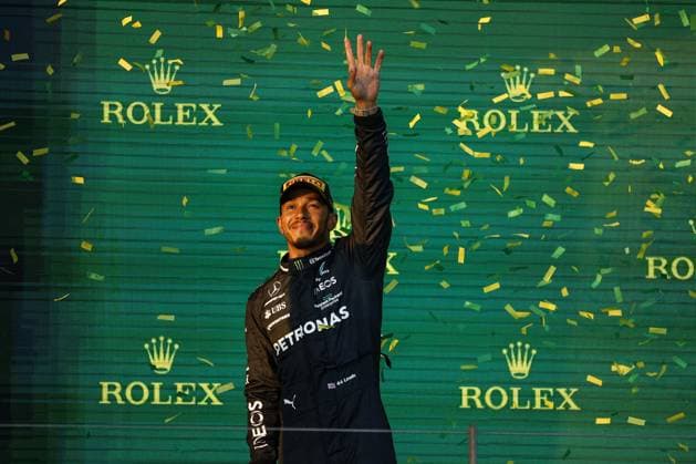 HAMILTON Lewis (gbr), Mercedes AMG F1 Team W14, portrait podium during the Formula 1 Rolex Australian Grand Prix 2023, 3rd round of the 2023 Formula One World Championship, WM, Weltmeisterschaft from March 31 to April 2, 2023 on the Albert Park Circuit, in Melbourne, Australia - F1 - AUSTRALIAN GRAND PRIX 2023 - RACE DPPI Panoramic  00122007__R3_4823_1