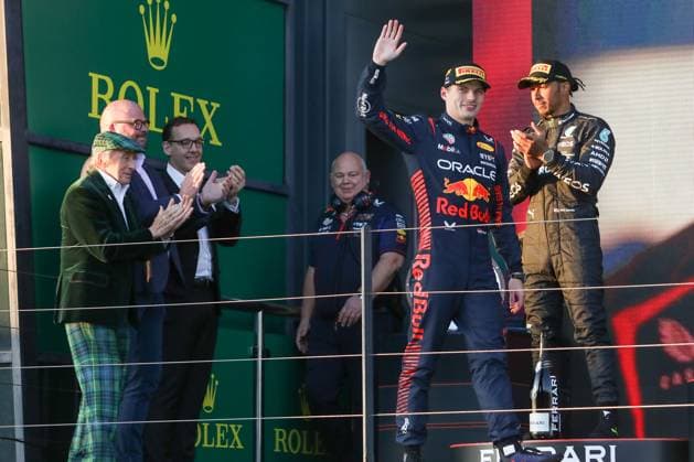 April 2, 2023: Dutch driver MAX VERSTAPPEN celebrates his victory on podium after the 2023 Formula One Australian Grand Prix at the Albert Park Circuit in Melbourne on April 02, 2023 in Melbourne, Australia - ZUMAa155 20230402_zaa_a155_014 Copyright: xChristopherxKhouryx