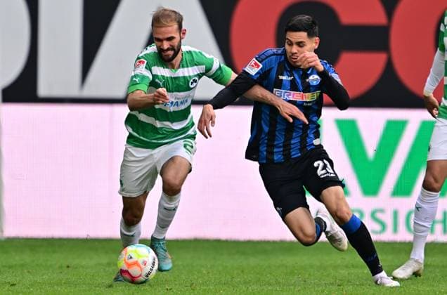 02 04 2023 Football season 2022 2023 2 Football Bundesliga 26 Matchday SC Paderborn 07 SCP SpVgg Greuther Fürth Kleeblatt Sportfoto Zink DFL regulations prohibit any use of photographs as image sequences and or quasi video only for editorial use Simon Asta 2, SpVgg Greuther Fürth Raphael Obermair 23, SC Paderborn 07