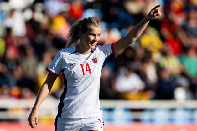 230406 Ada Hegerberg of Norway celebrates after scoring 1 1 during the international friendly football match between Spain and Norway on April 6, 2023 in Ibiza Photo Vegard Grot BILDBYRAN code VG VG0436 bbeng football football soccer fotball training international private international international friendly norway norway ladies spain spain cheer,  Copyright: VEGARDxGRoTT BB230406VG032