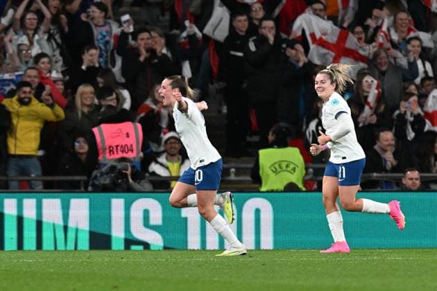 England Women v Brazil CONMEBOL UEFA Women s Champions Cup Finalissima Goal 1-0 - Ella Toone of England celebrates scoring the opening goal during the CONMEBOL UEFA Women s Champions Cup Finalissima match between England Women and Brazil at Wembley Stadium, London, England on 6 April 2023. London Wembley Stadium Greater London England Editorial use only , Copyright: xGrahamxHuntx PSI-17188-0034