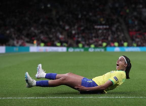 Mandatory Credit: Photo by Michael Zemanek Shutterstock (13857571af) Andressa Alves of Brazil celebrates scoring his sides first goal England Women v Brazil Women, Finalissima, CONMEBOL-UEFA Cup of Champions, Football, Wembley Stadium, London, UK - 06 Apr 2023 EDITORIAL USE ONLY No use with unauthorised audio, video, data, fixture lists, club league logos or live services. Online in-match use limited to 120 images, no video emulation. No use in betting, games or single club league player publications. England Women v Brazil Women, Finalissima, CONMEBOL-UEFA Cup of Champions, Football, Wembley Stadium, London, UK - 06 Apr 2023 EDITORIAL USE ONLY No use with unauthorised audio, video, data, fixture lists, club league logos or live services. Online in-match use limited to 120 images, no video emulation. No use in betting, games or single club league player publications. Copyright: xMichaelxZemanek Shutterstockx 13857571af