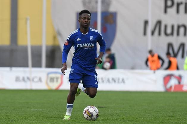Romania Superliga1: FC Universitatea U Cluj vs FC U Craiova 1948 Samuel Asamoah in action during Romania Superliga1: FC Universitatea U Cluj vs FC U Craiova 1948, disputed in Medias, 08 April 2023 Medias Stadion Medias Romania Copyright: xAncaxTepeix