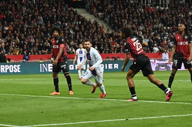 April 8, 2023, Nice, France: Nice, France, Allianz Riviera, April 08, 2023, lionel messi (psg) celebrates the 0-1 during OGC Nice vs Paris Saint Germain (PSG) - French football Ligue 1 match. French football Ligue 1 match - OGC Nice vs Paris Saint Germain (PSG), Nice, France - ZUMAl164 20230408_zsa_l164_469 Copyright: xAlessioxTarpinix