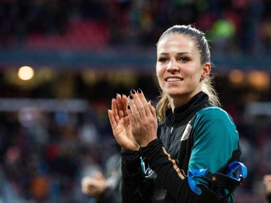 Melanie Leupolz Germany, 18 after the game happy about her first international match after baby break, GER, Germany vs Brazil, DFB Womens National Team, friendly match, season 2022 2023, 11 04 2023 GER, Germany vs Brazil, DFB Womens National Team, friendly match, season 2022 2023, 11 04 2023 Nuernberg Copyright: xEibner-Pressefoto Memmlerx EP_MMR