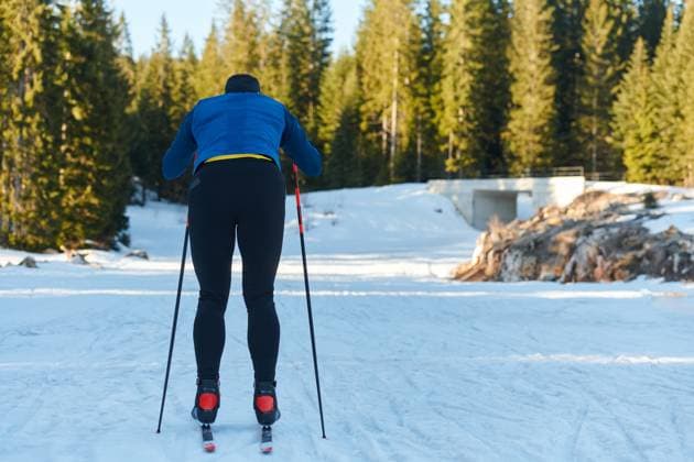 Nordic skiing or Cross-country skiing classic technique practiced by man in a beautiful panoramic trail at morning.Selective focus. Nordic skiing or Cross-country skiing classic technique practiced by man in a beautiful panoramic trail at morning. Selective focus (License=RF) 19811318 ,model released, Symbolfoto Copyright: xZoonar.com BENISxARAPOVICx 19811318 ,model released, Symbolfoto ,property released