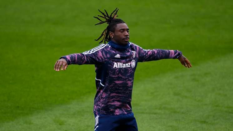 Juventus FC training Moise Kean of Juventus FC in action during Juventus FC training on the eve of the UEFA Europa League quarterfinal first leg football match between Juventus FC and Sporting CP. Turin Italy Copyright: xNicolòxCampox