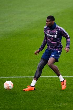 Juventus FC training Paul Pogba of Juventus FC in action during Juventus FC training on the eve of the UEFA Europa League quarterfinal first leg football match between Juventus FC and Sporting CP. Turin Italy Copyright: xNicolòxCampox