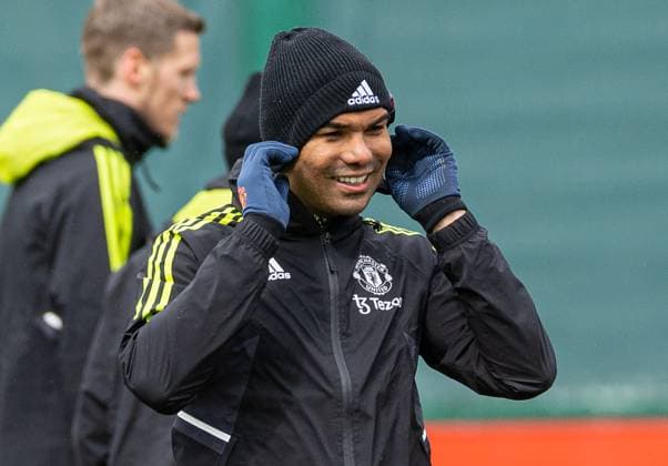 Football - UEFA Europa League - Quarter-Final 1st Leg - Manchester United, ManU FC v Sevilla FC - MD-1 MANCHESTER, ENGLAND - Wednesday, April 12, 2023: Manchester United s Carlos Henrique Casimiro during a training session at Carrington Training Ground ahead of the UEFA Europa League Quarter-Final 1st Leg match between Manchester United FC and Sevilla FC. MANCHESTER Carrington Training Ground GREATER MANCHESTER ENGLAND  Copyright: xDavidxRawcliffex P2023-04-12-Man_Utd_Sevilla_MD-1-21
